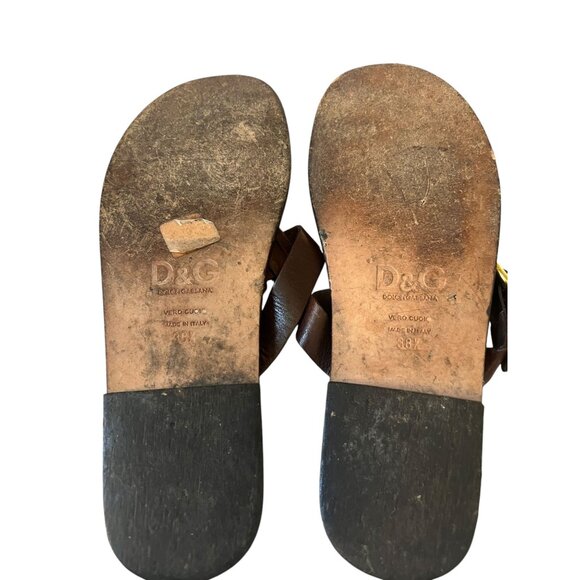 D&G Women's Brown Leather Studded Thong Sandals Made in Italy Size EUR 38.5 US 8 - Picture 7 of 8
